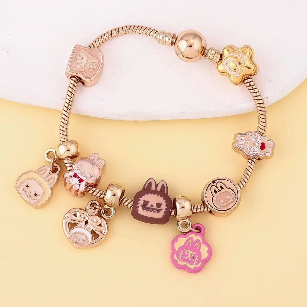 18K Gold Labubu Character Themed Fully Loaded Charm Bracelet Unisex Kawaii Anime - Picture 7 of 12